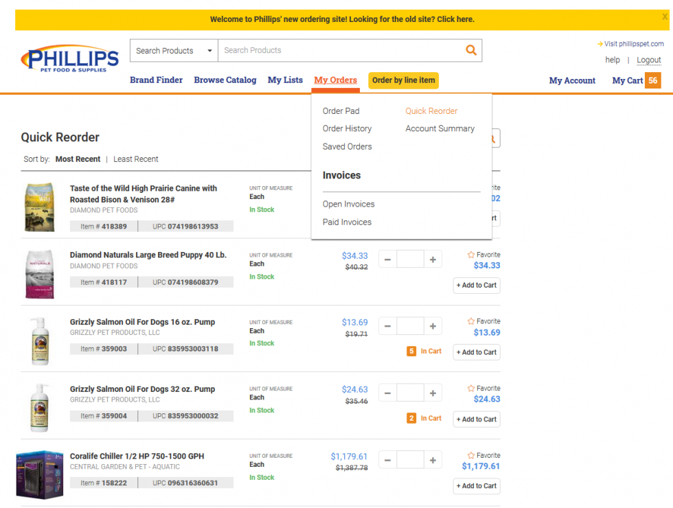Quick Reorder Quick Reorder - Phillips Pet Food & Supplies